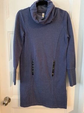 Lole, Cowl Neck Long Sleeve Tunic Dress in Deep Blue sweatshirt material